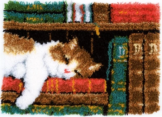 Vervaco - Knüpfteppich Katze im Bücherregal