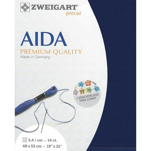 Zweigart Aida 14ct - Farbe 567 stahlblau (Precut 48x53 cm)