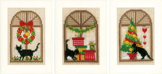 Vervaco - Grußkarten Katzenweihnacht 3er-Set