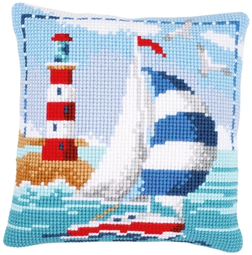 Vervaco - Kreuzstichkissen Leuchtturm & Segelboot