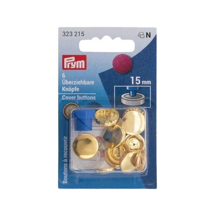 6 Überziehbare Knöpfe, 15 mm, gold