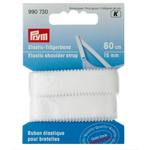 Elastic-Trägerband 15 mm weiß - 0,8 m-Karte - Prym