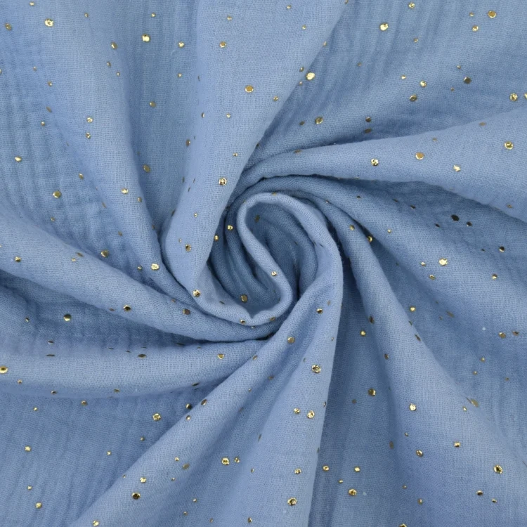 Baumwoll Musselin Golden Dots, blaugrau