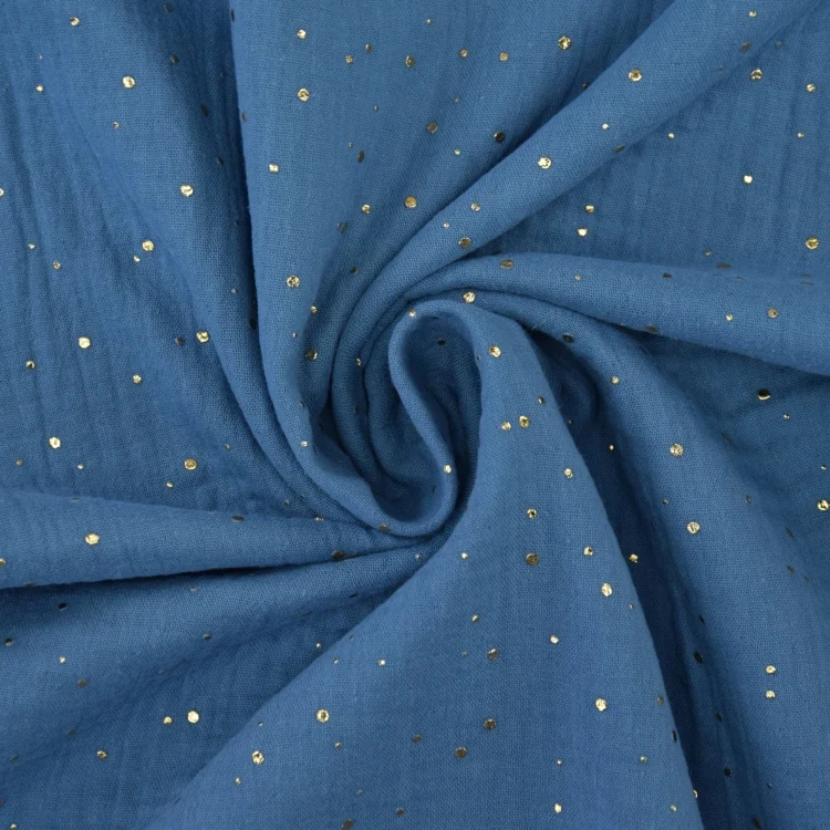 Baumwoll Musselin Golden Dots, taubenblau