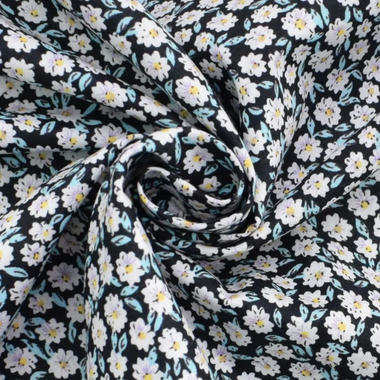 Baumwoll Popeline Blumenliebe, schwarz