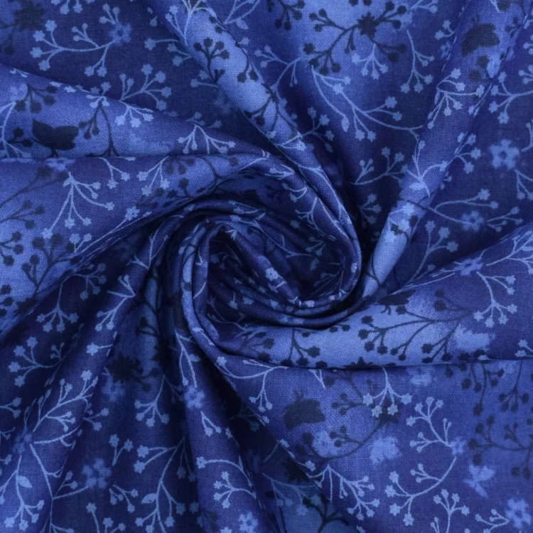 Baumwoll Popeline Ranken 2, royalblau
