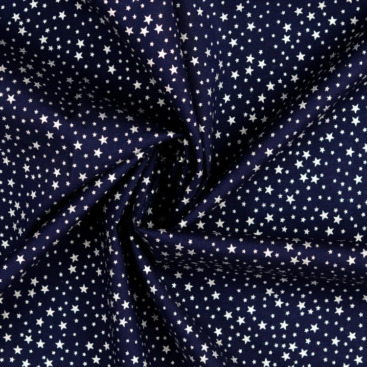 Baumwoll Popeline Silver Stars, marine