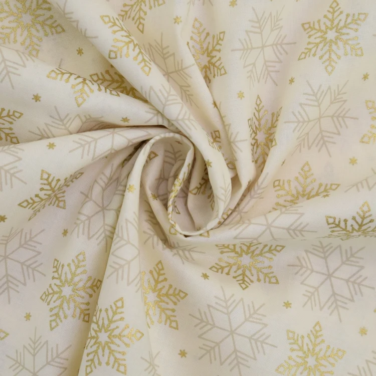 Baumwoll Popeline Snowflake Stars, creme