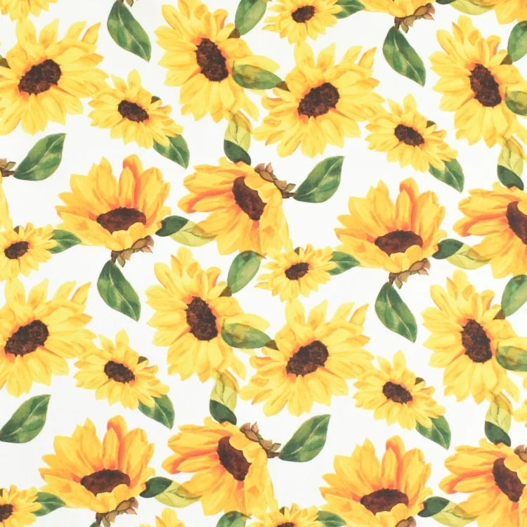 Baumwoll Popeline Sonnenblumen, weiss