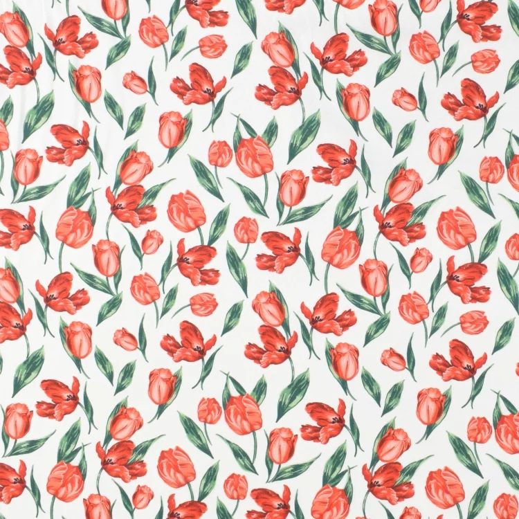 Baumwoll Popeline Tulpen, weiss