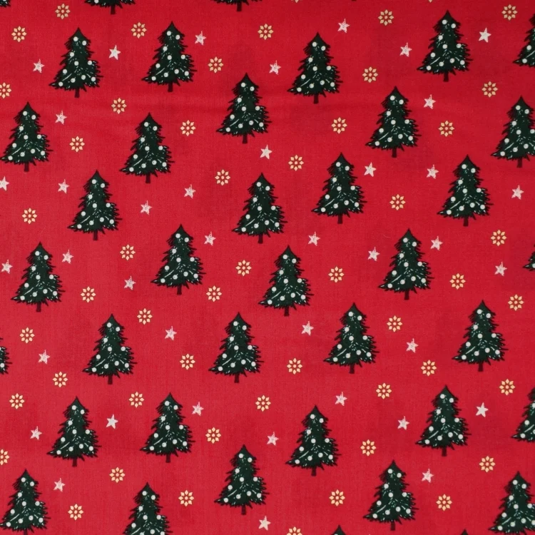 Baumwoll Popeline Weihnachtsbäume, rot
