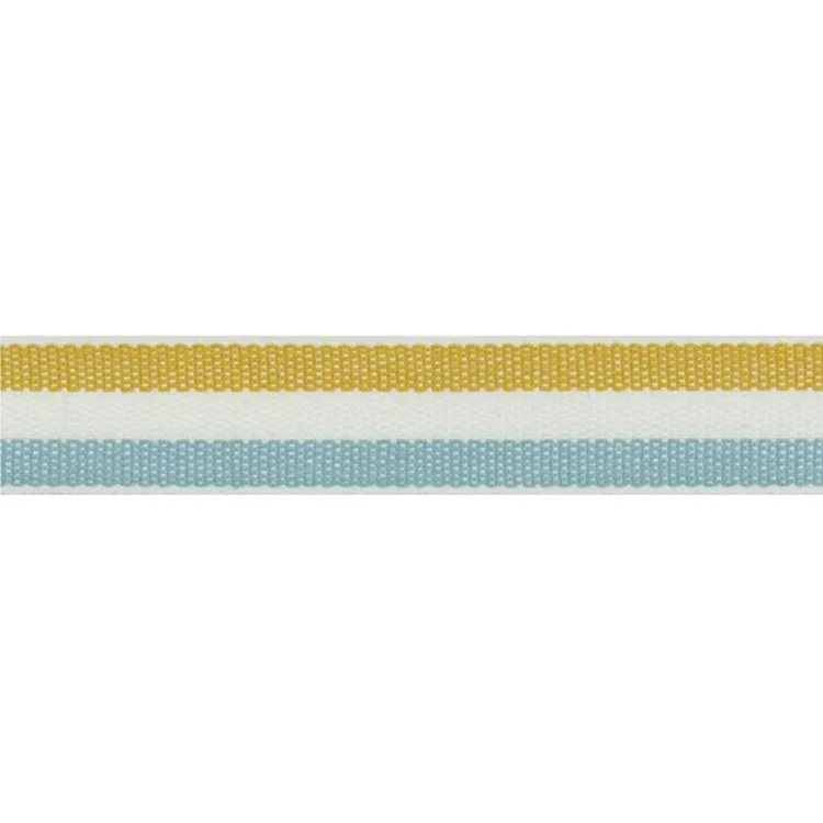 Baumwoll Zierband Streifen 15 mm, hellblau- senfgelb