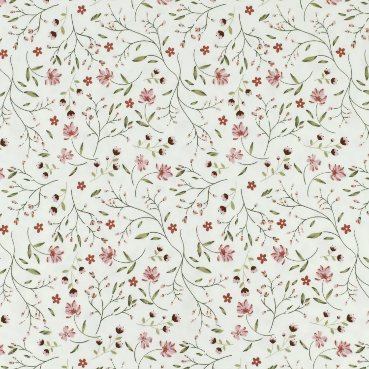 Baumwolljersey Blumenranken, wollweiss