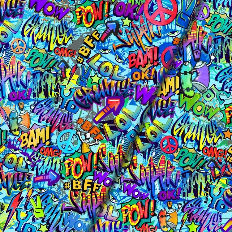 Baumwolljersey Malomi Panel Graffiti Pow How, türkis 145 x 80 cm