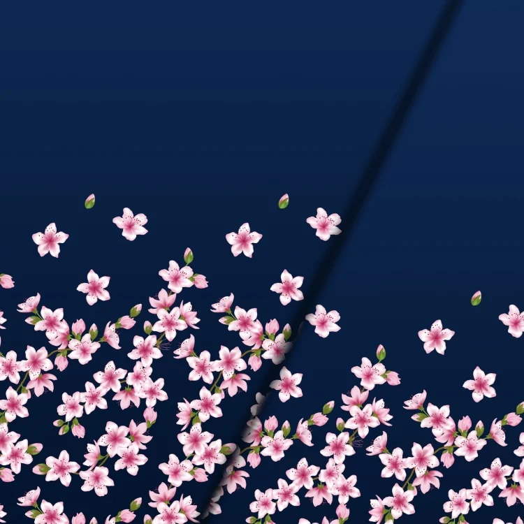 Baumwolljersey Malomi Panel Kirschblüten Sakura, dunkelblau 150 x 80 cm