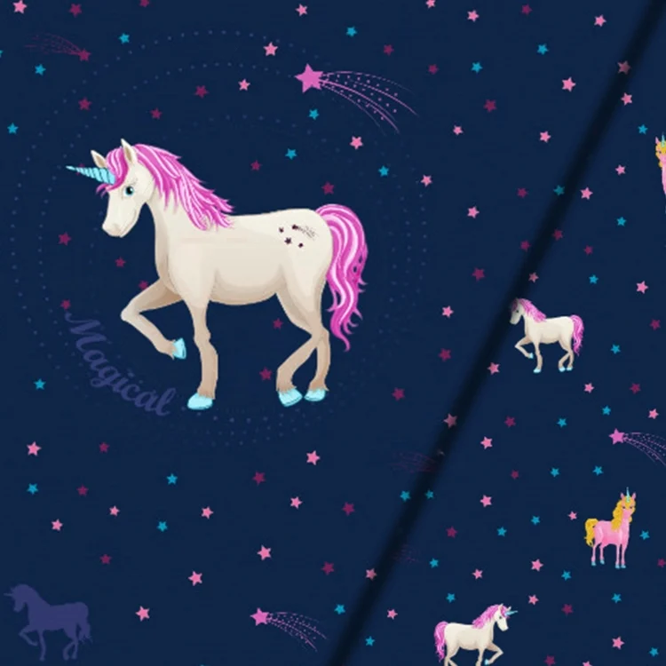 Baumwolljersey Malomi Panel Einhornsternenhimmel, dunkelblau 145 x 80cm