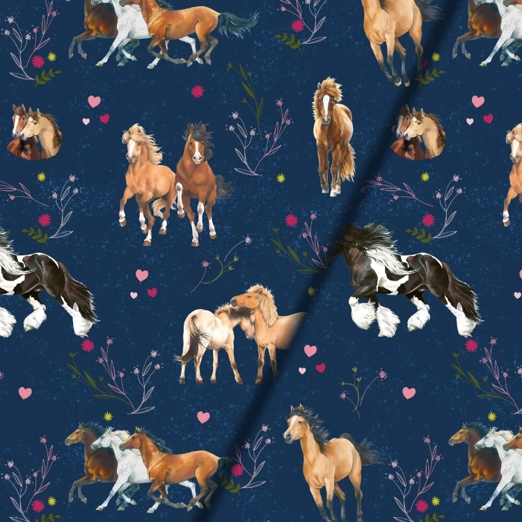 Baumwolljersey Pferdefreunde Panel Galopp-Duo Allover 150 x 70 cm
