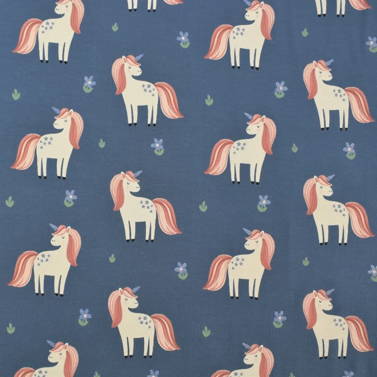 Baumwolljersey Unicorn Love, jeansblau