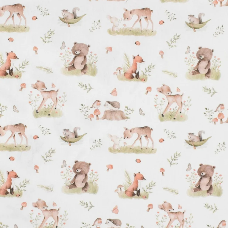 Baumwollstoff Cretonne Forest Animals, wollweiss