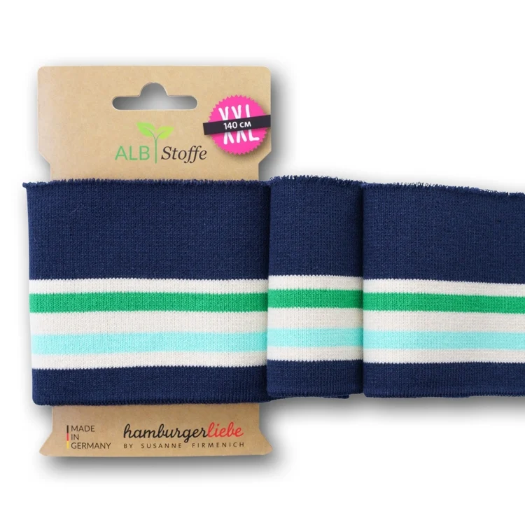 Cuff me College Albstoffe Hamburger Liebe Shine Bio Bündchen XXL, dunkelblau - türkis