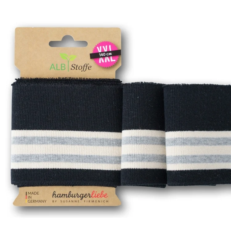 Cuff me College Albstoffe Hamburger Liebe Sakura Bio Bündchen XXL, schwarz- hellgrau