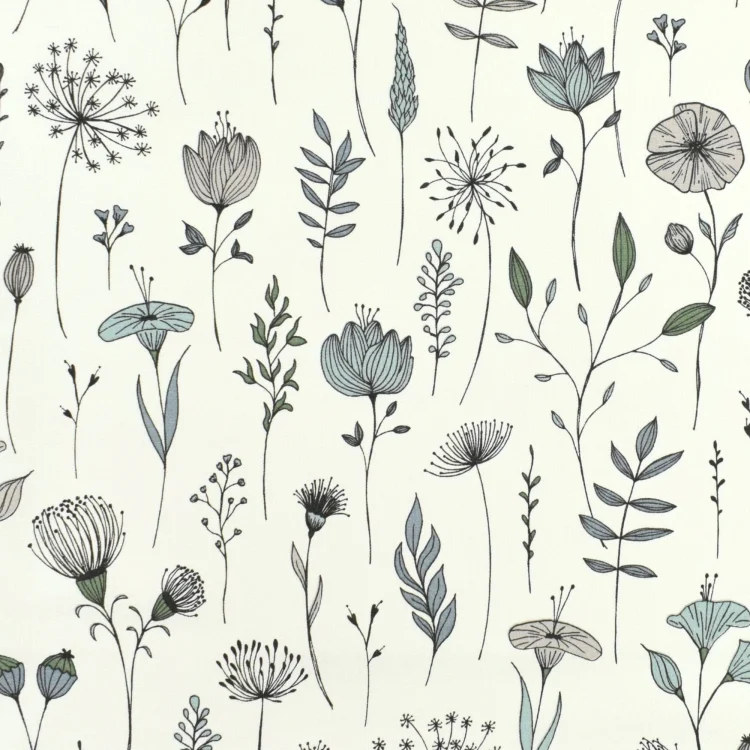 Dekostoff Halbpanama Feldblumen, wollweiss
