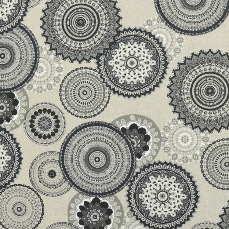 Dekostoff Halbpanama Mandala, schwarz