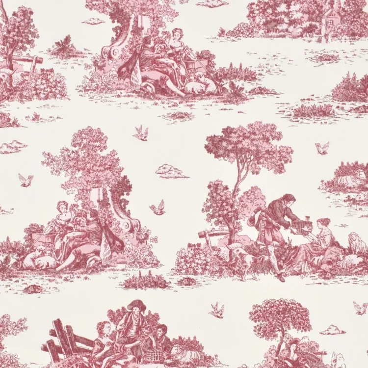Dekostoff Halbpanama Toile de Jouy, weinrot