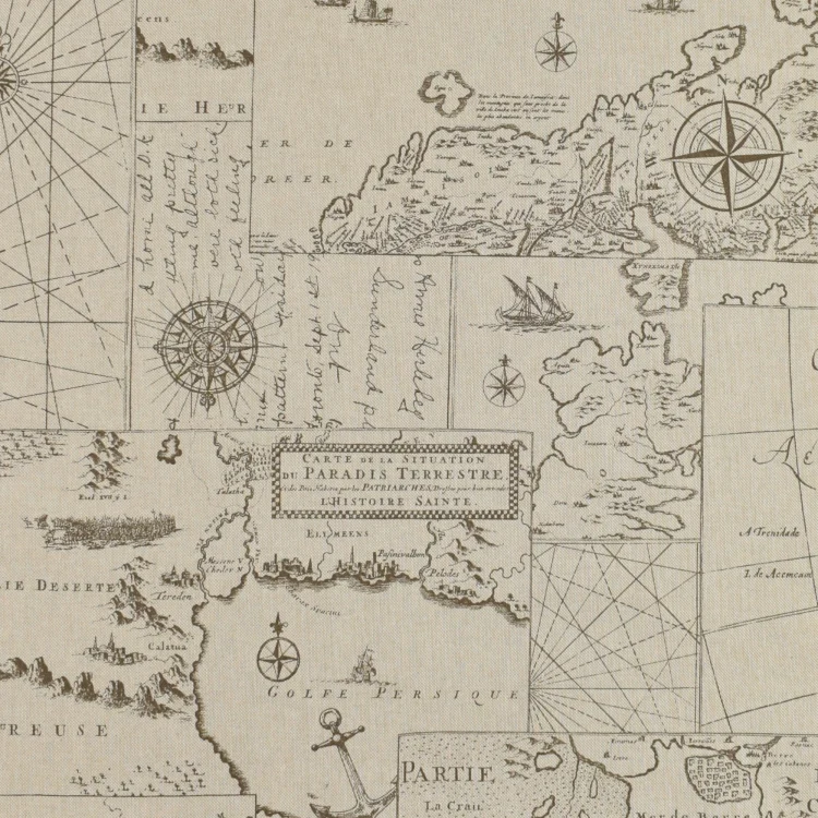 Dekostoff Halbpanama Vintage World Map