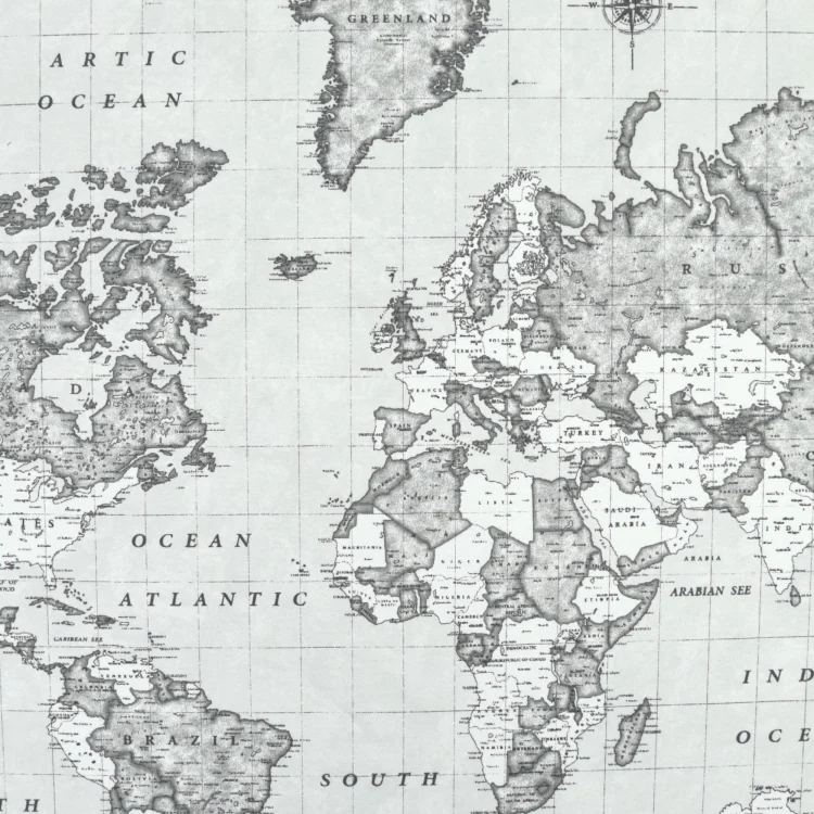 Dekostoff Ottoman Map of the World, grau