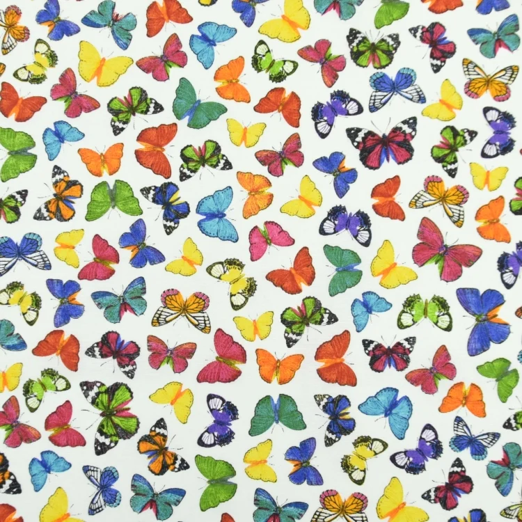 Dekostoff Ottoman Schmetterlinge, weiss multicolor
