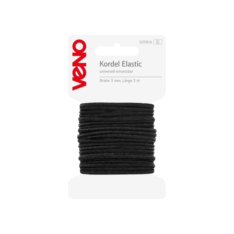 Elastic-Kordel 3 mm, 3 Meter, schwarz