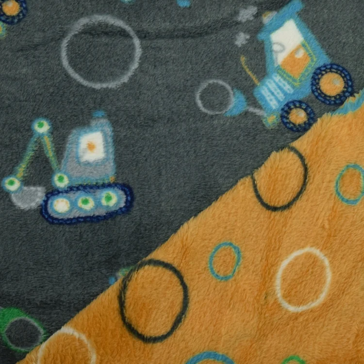 Flanell Fleece Doubleface Baustellenfahrzeuge, dunkelgrau