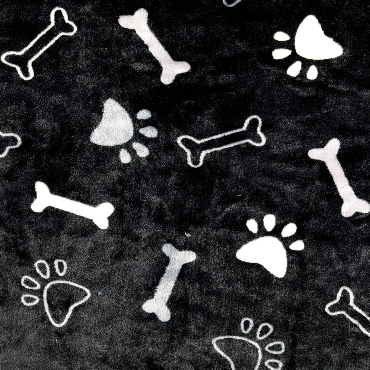 Flanell Fleece Paws and Bones, schwarz