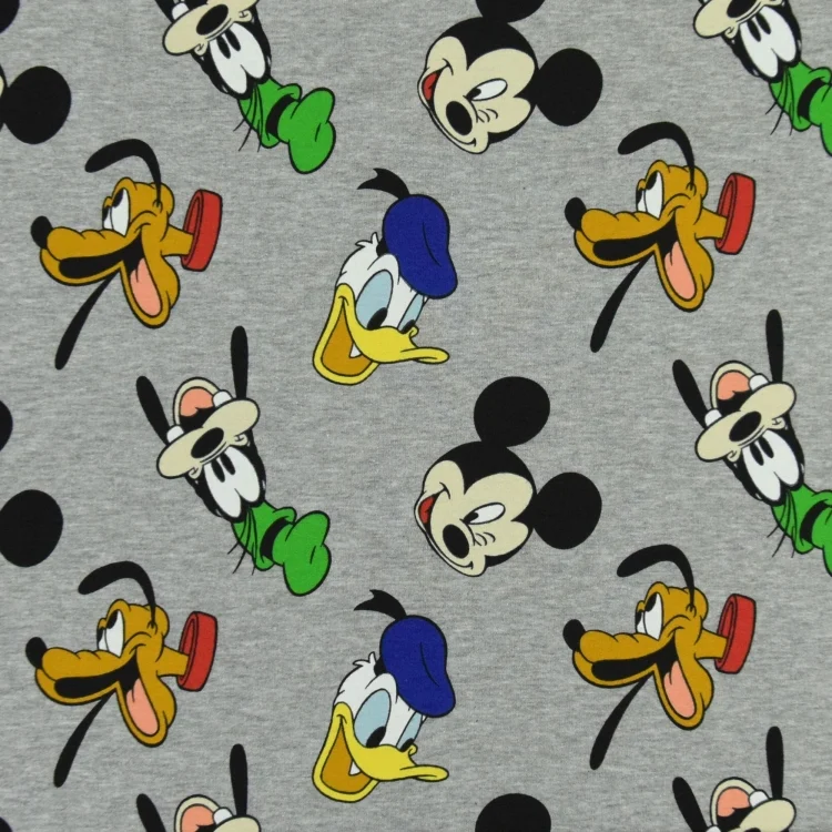 French Terry angeraut Mickey and Goofy, hellgrau meliert