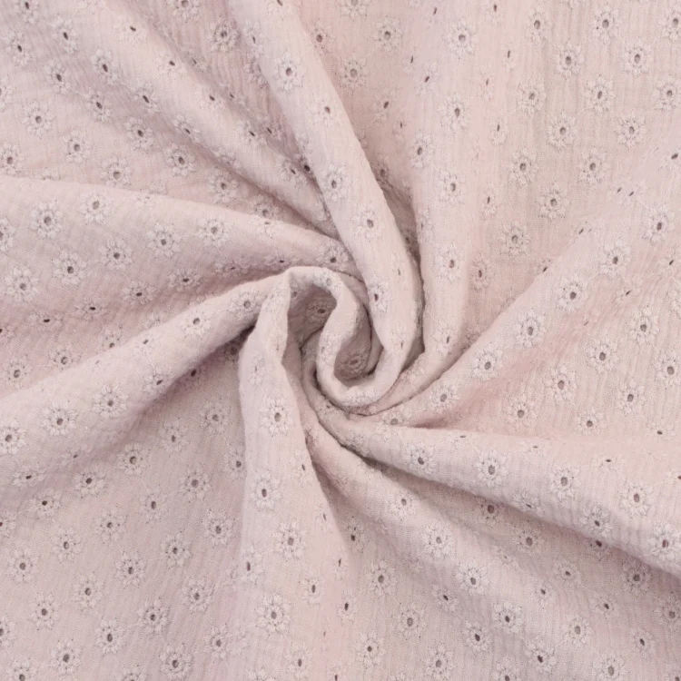 Musselin Double Gauze Lochstickerei Blossoms, altrosa