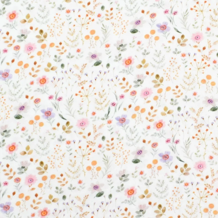 Musselin Double Gauze Wild Flowers, wollweiss
