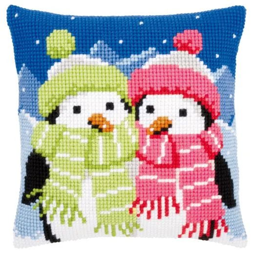 Vervaco - Kreuzstichkissen Pinguine mit Schal