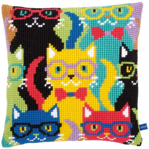 Vervaco - Kreuzstichkissen Lustige Katzen