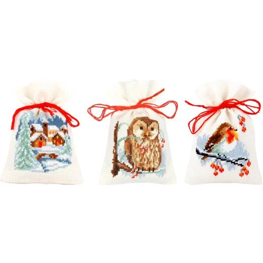 Vervaco - Geschenksäckchen Wintertiere 3er-Set