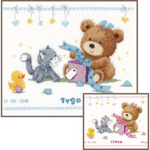 Vervaco - Geburtsbild Bär mit Geschenk
