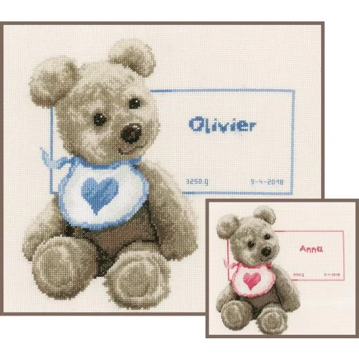 Vervaco - Geburtsbild Teddy mit Lätzchen