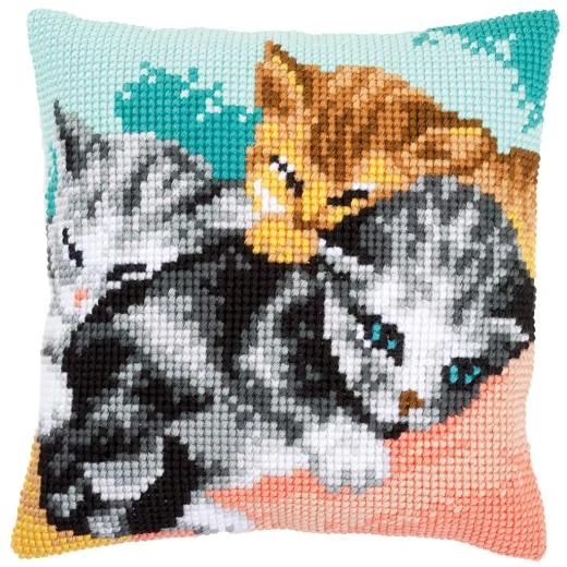 Vervaco - Kreuzstichkissen Schmusende Katzen