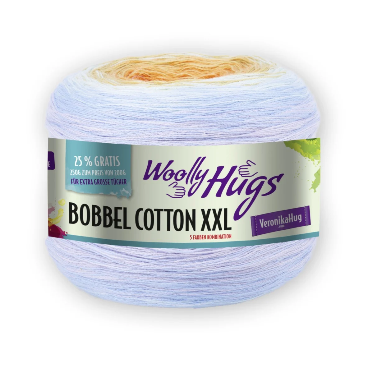 BOBBEL COTTON XXL - Woolly Hugs - MANDARIN/ HELLBLAU/ FLIEDER (613)