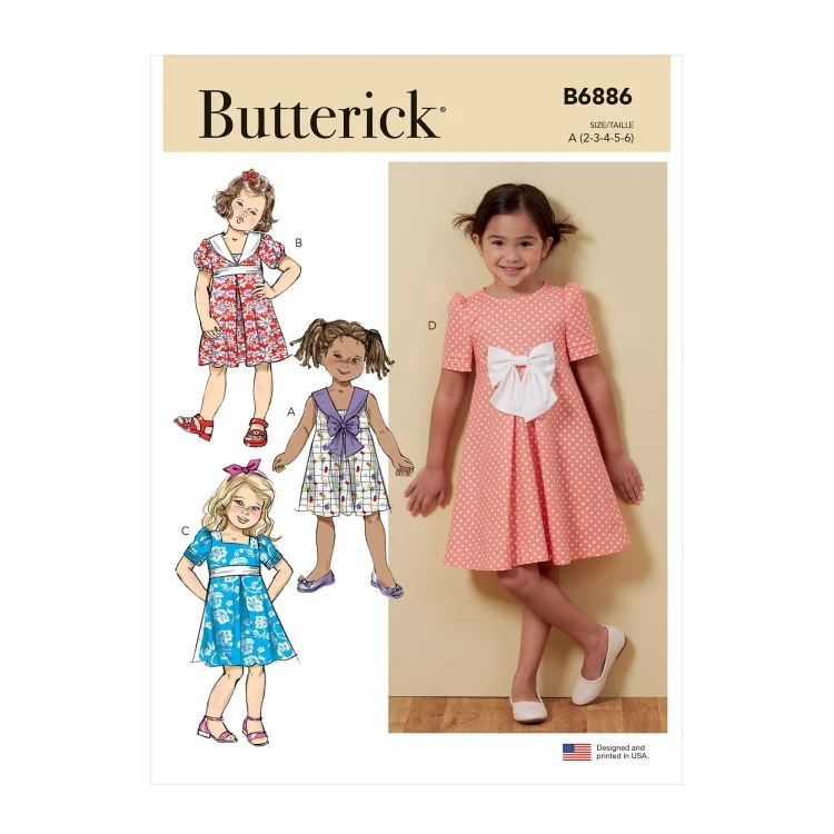 Schnittmuster Butterick 6886 Kinder Kleid, Gr. 89-119cm