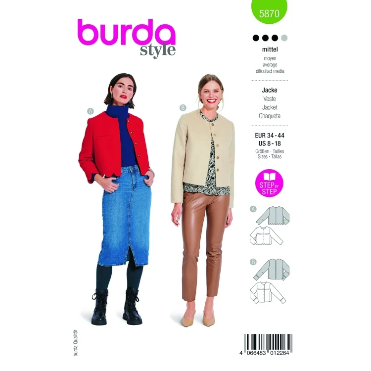 Schnittmuster Jacke, Burda 5870