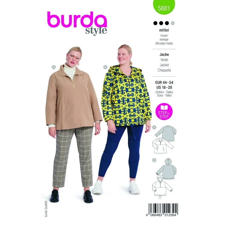 Schnittmuster Jacke, Burda 5881
