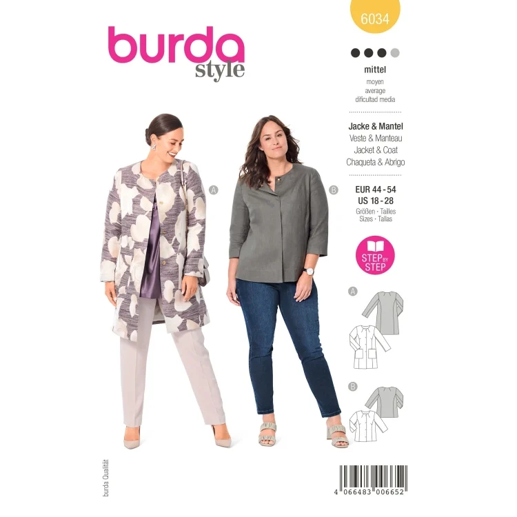 Schnittmuster Jacke, Burda 6034