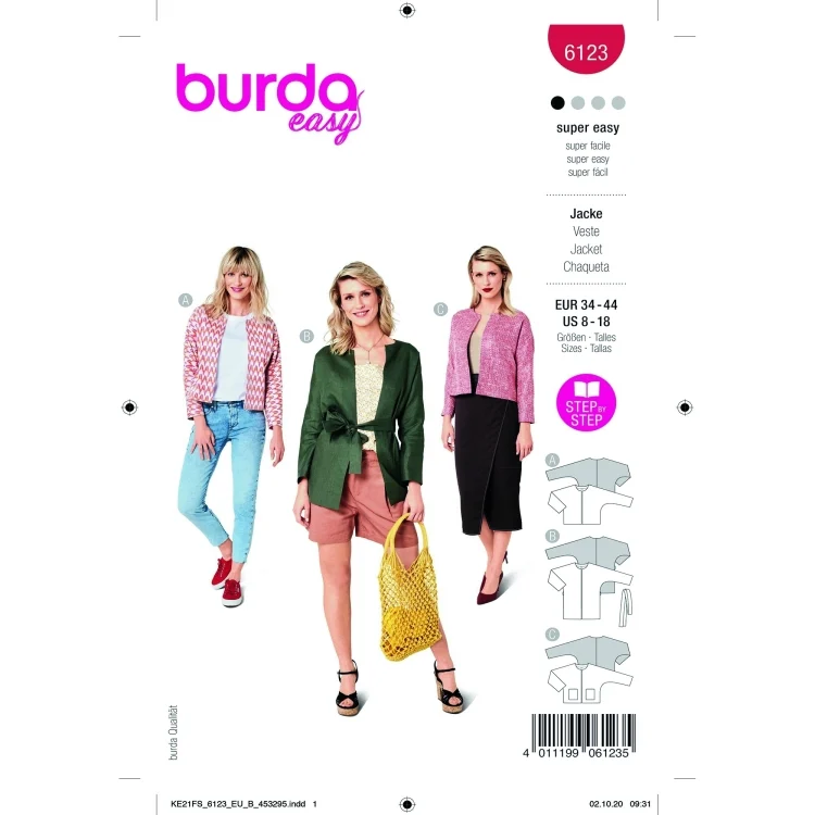 Schnittmuster Jacke, Burda 6123