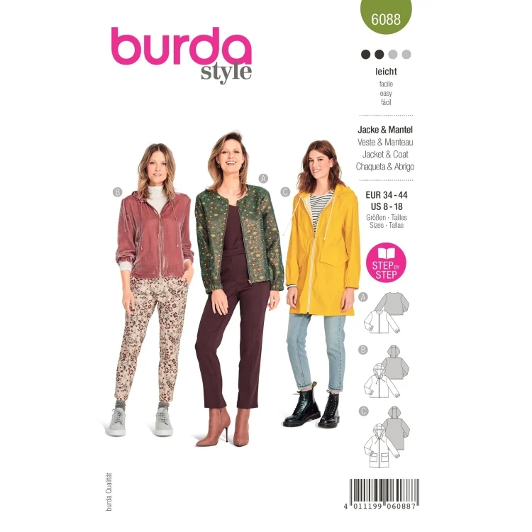 Schnittmuster Jacke und Mantel, Burda 6088